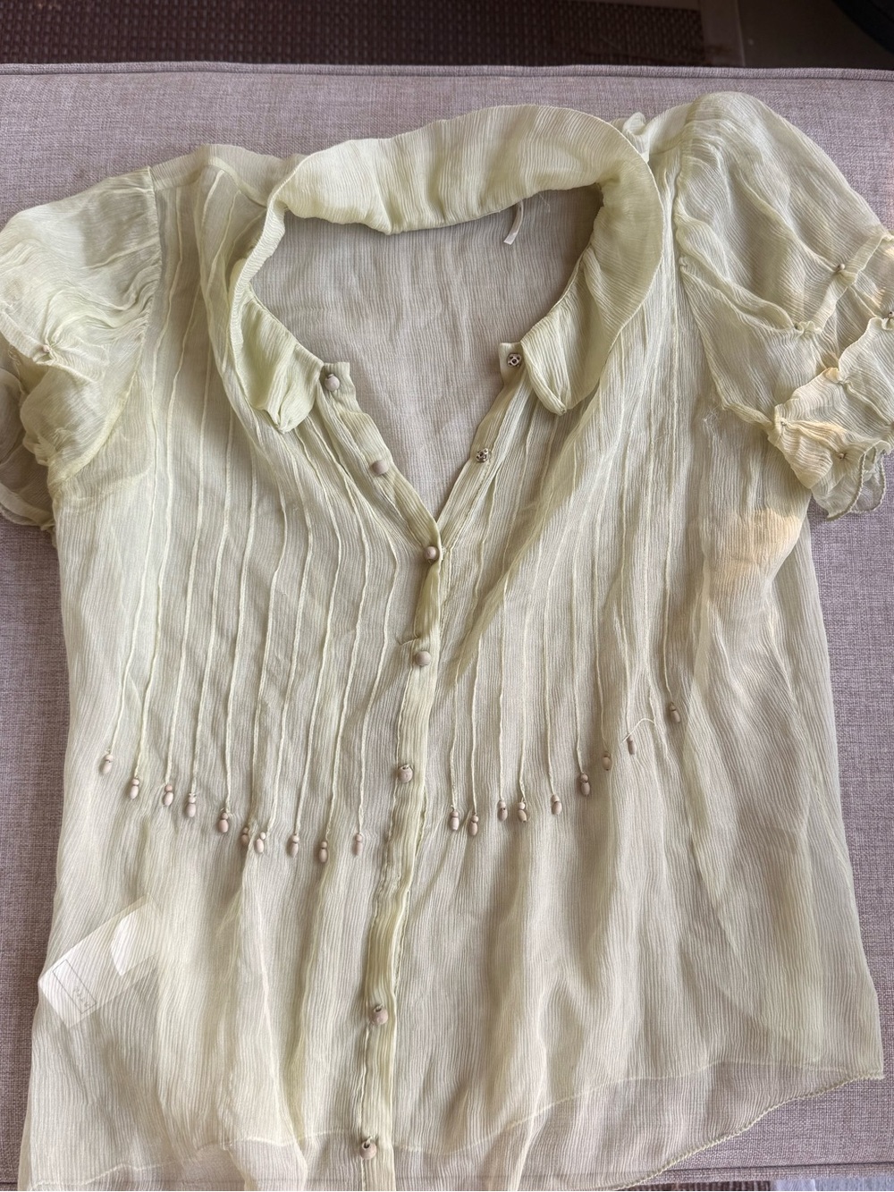 Light Yellow Sheer Button-Front Women's Blouse